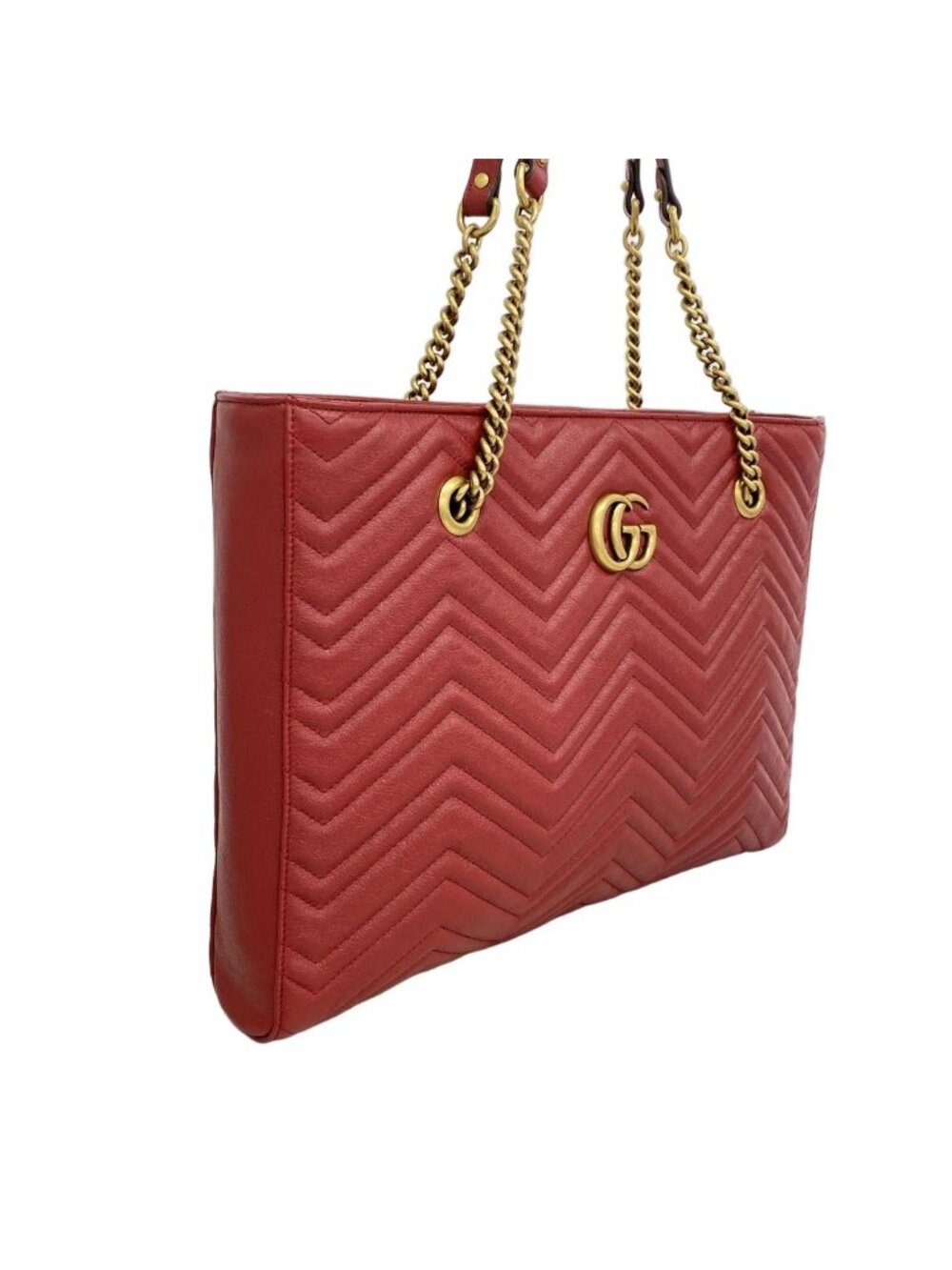 Gucci Chain Tote GG Marmont Leather Red Gold - Picture 2 of 10
